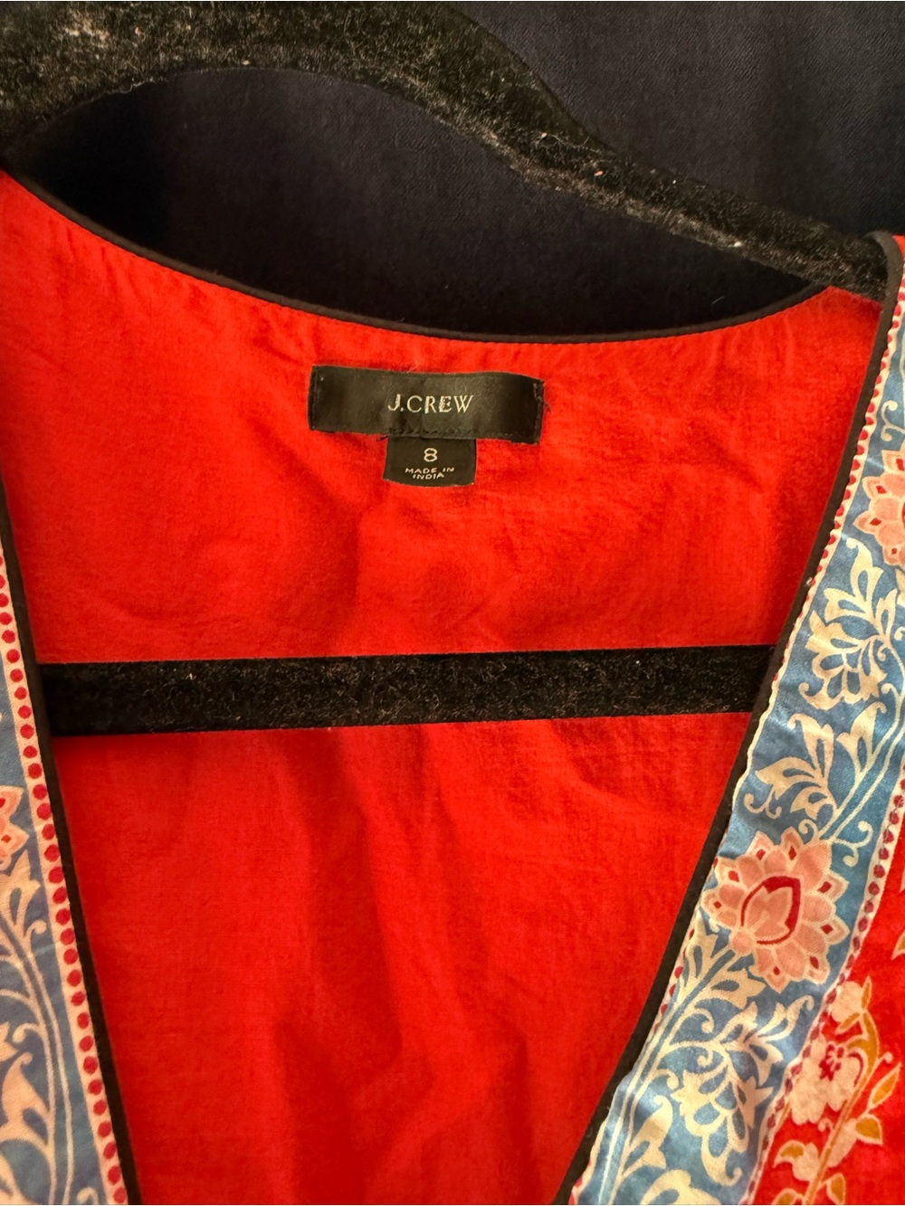 J. Crew Red Floral Long-Sleeve Maxi Dress with Blue Trim - Picture 3 of 5